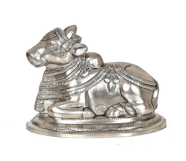 Brass Nandi Statue Idol The Mount of Shiva Murti Idol, Height: 5.6 Inch Entryway Setting