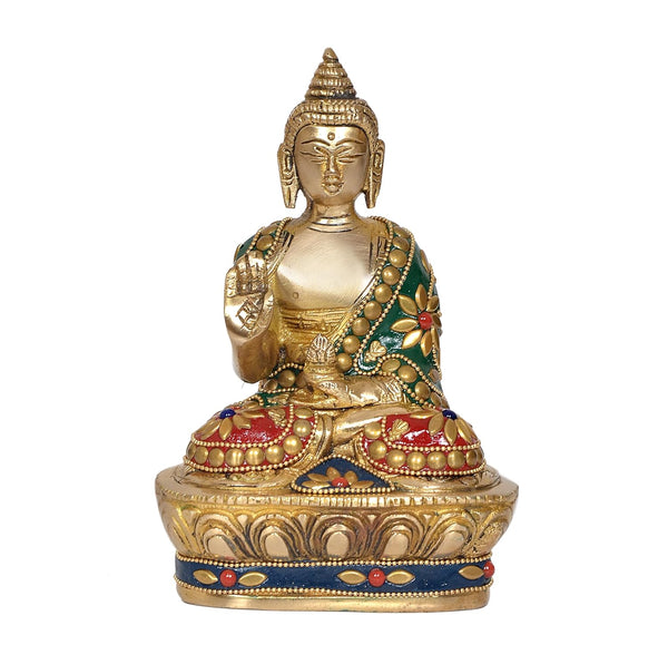 Brass Buddha Statue - Handcrafted Spiritual Decor for Home Decor and Office - Meditating Buddha Idol (Height 8 Inch) (Multicolor)