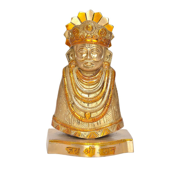 Brass Baba Khatu Shyam ji Idol Statue Showpiece for Home Decor and Pooja Decoration (Height: 8 Inch) Study Setting