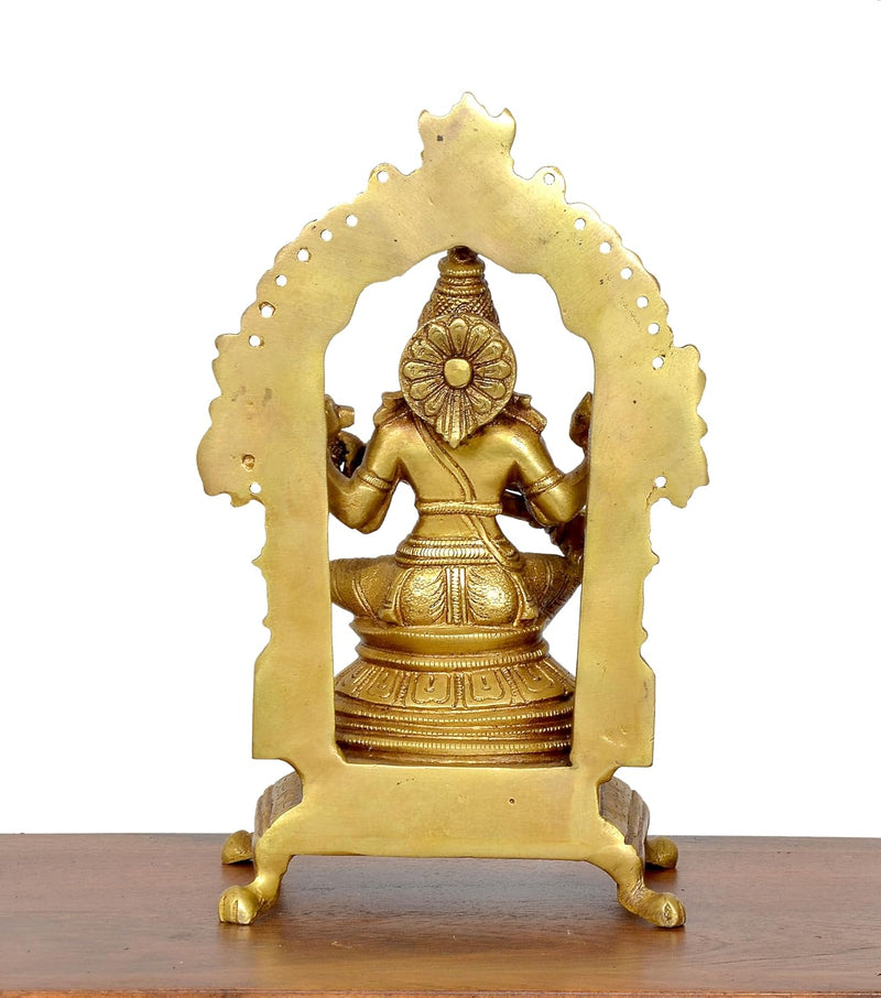 Brass Saraswati Seated on Lotus - Handcrafted Hindu Goddess Saraswati Idol for Home Decor and Pooja (Height 8.5 Inch)