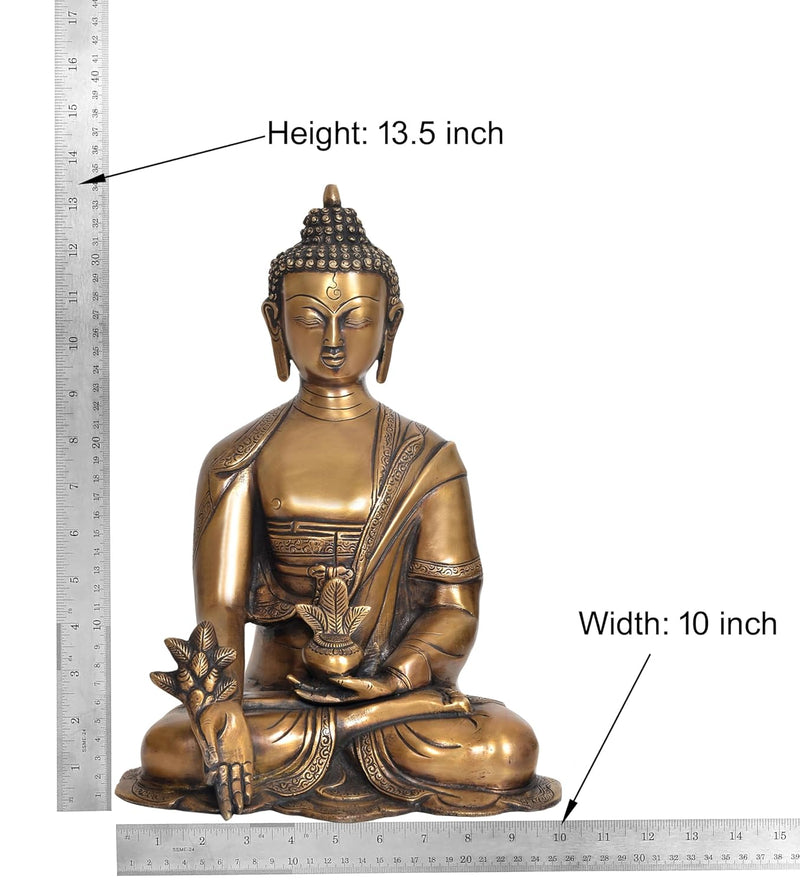 Brass Dhyan Mudra Buddha Statue - Handcrafted Spiritual Decor for Home Decor and Office Decor - Meditating Buddha Idol (Height 13.5 Inch)