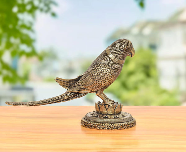 Superfine Brass Intricately Carved Parrot Statue (Height: 4.5 Inch) Mandir Setting