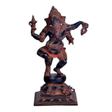 Dancing Ganesha brass statue, four arms, dark blue body with red accents, 12 in