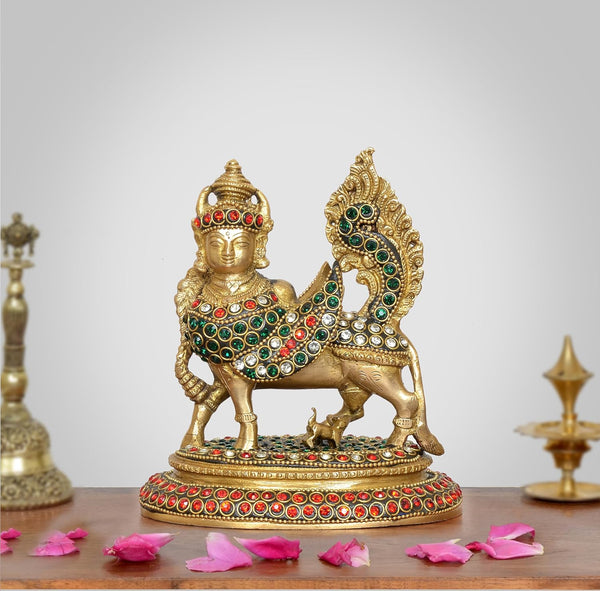 Brass Kamadhenu Cow with Wings (Height 6.5 Inch) Mandir Setting