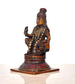 Ayyappan Ayyappa brass statue idol in profile, seated posture with folded hands