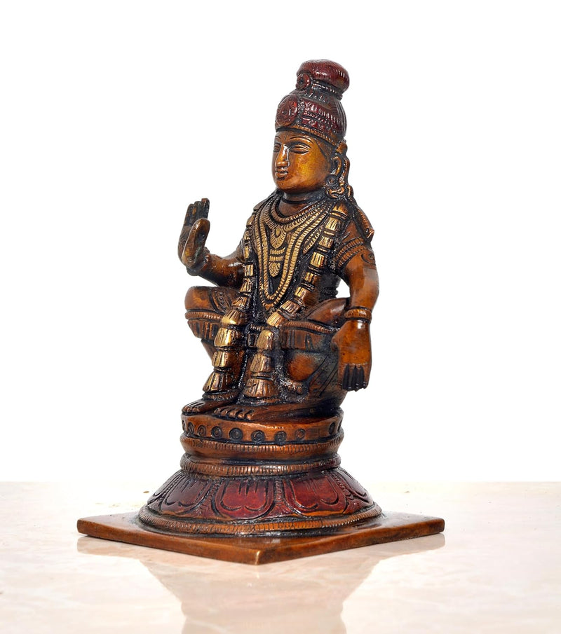Brass Seated Lord Swami Ayyappan Ayyappa Statue Idol for Home Decor Pooja Mandir Decorative Showpiece (Height 5 Inch)
