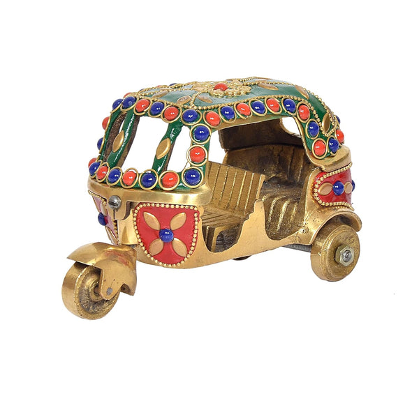 Brass Auto Rickshaw Tuk-Tuk Indian Vehicle Showpiece for Home and Office Decor Decorative Sculpture Figure (Height: 3 Inch) Study Setting