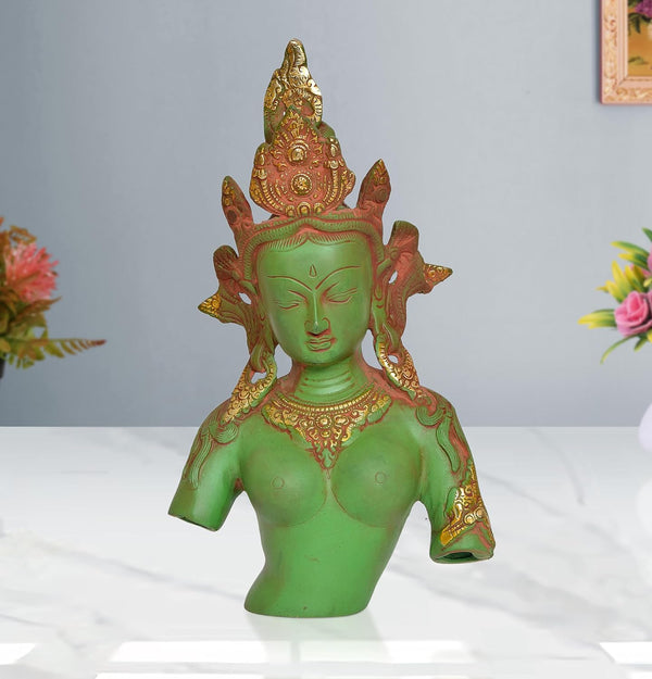 Brass Tara Devi Bust Statue -Meditation Spaces, for Home Decor and Office, or Thoughtful Spiritual Gift. (Height 13 Inch) Mandir Setting