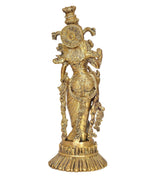 Brass Radha murti idol statue back view, crown and circular halo detail