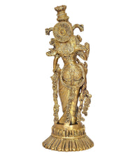 Brass Radha murti idol statue back view, crown and circular halo detail