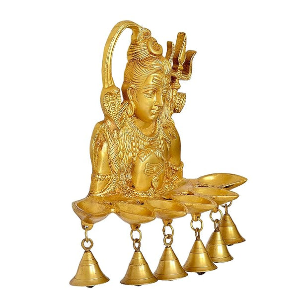 Brass Shiva Wall Hanging Lamp with Bells Diya Diwali Lamp Puja Deepak Deepam (Height 12 Inch) Study Setting