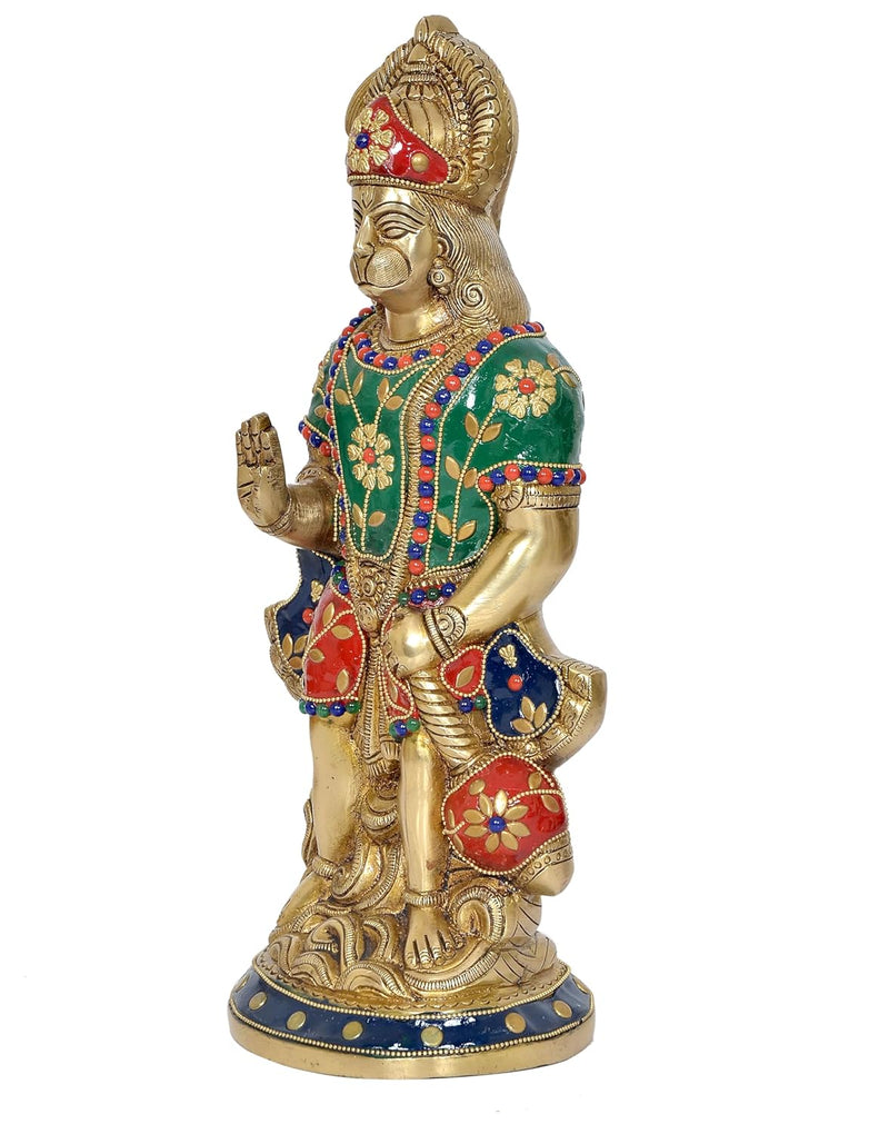 Brass Hanuman Statue Idol for Home Decor Office Mandir Pooja with Inlay Work (Height : 12 Inch)