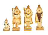 Ram Darbar Statue trio from back view with arched crowns and draped garments
