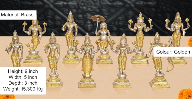 Brass Vishnu Dashavatara Idol (Height: 9 Inch)
