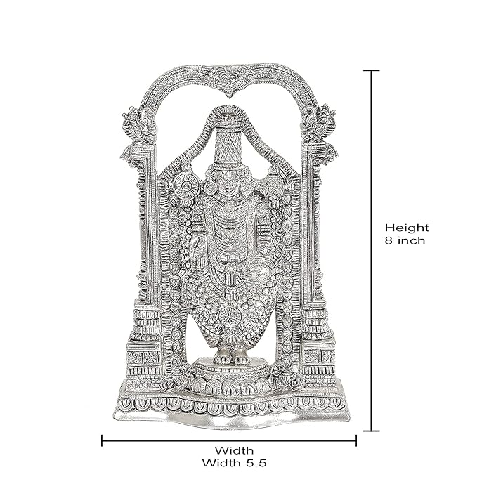 Brass Tirupati Balaji Idol for Pooja Room in Silver Colour (Height: 8 inches