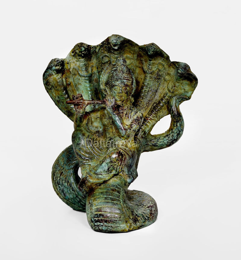 AONA Antique Vintage Indonesian Bronze Krishna Statue with Sheshnag - Hindu Deity