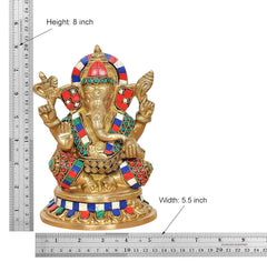 Brass Ganesha idol with size dimensions shown: height 8 in, width 5.5 in