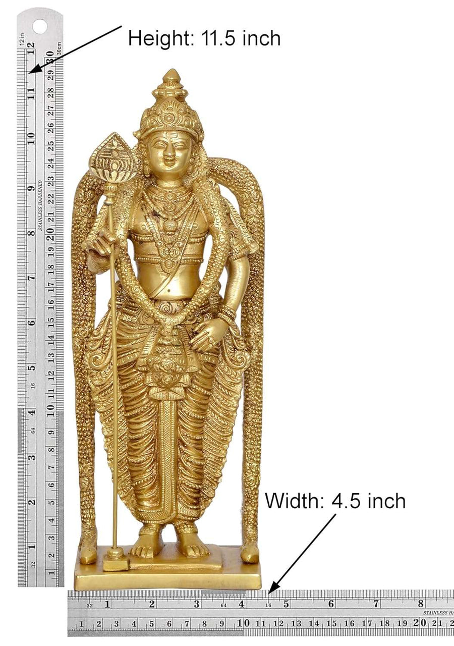 Brass Standing Lord Kartikeya Murugan Swaminatha Murti (Height 11.5 Inch) Craft Detail