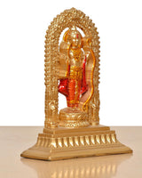 Resin Ram Lalla murti rear 3/4 view, golden arch, red and gold detailing