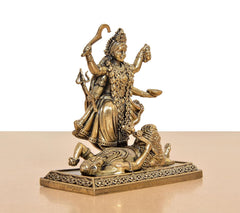 Mahakaali with Shivji brass idol, low-angle view of back drape and ornate accessories