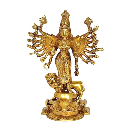 Brass Chamundeshwari Devi Idol for Home Decor Golden Color | Height : 9.5 Inches