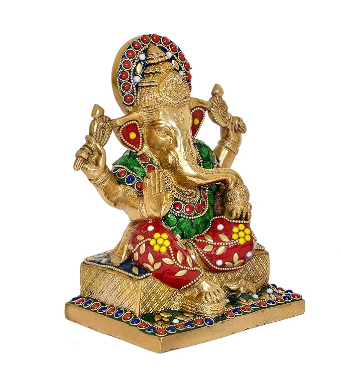 Brass Lord Ganesha Idol Statue Decorative Sculpture for Home Office Temple Showpiece Height 7 Inch