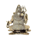 Back view brass Lord Shiva murti, trident and beaded back detailing, seated lotus