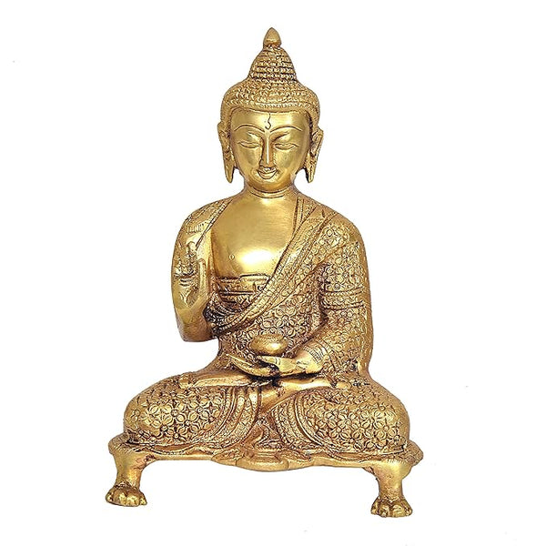 Brass Buddha Statue Abhaya Mudra (Height: 9 Inches) Entryway Setting