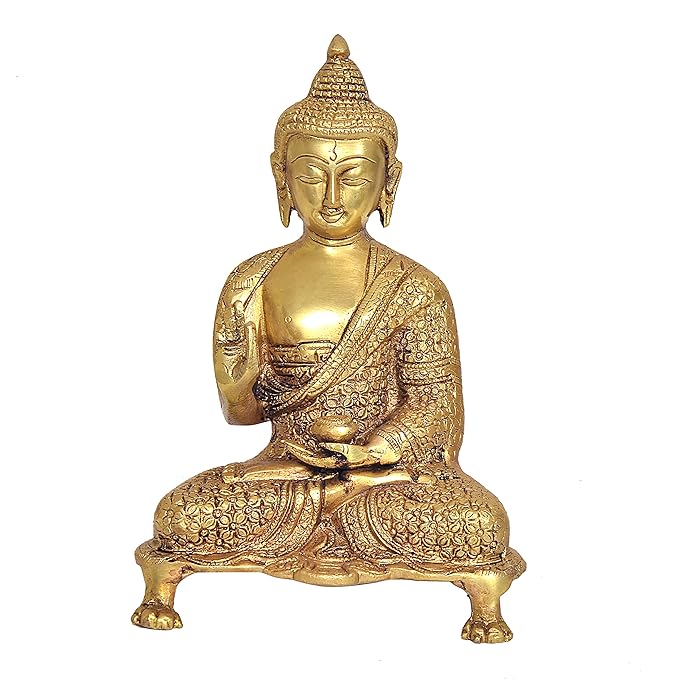 Brass Buddha Statue Abhaya Mudra (Height: 9 Inches)