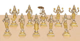 Brass Vishnu Dashavatara figurines, golden finish, standing poses on square bases