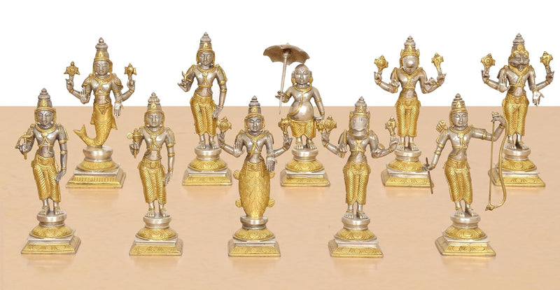 Brass Vishnu Dashavatara Idol (Height: 9 Inch)