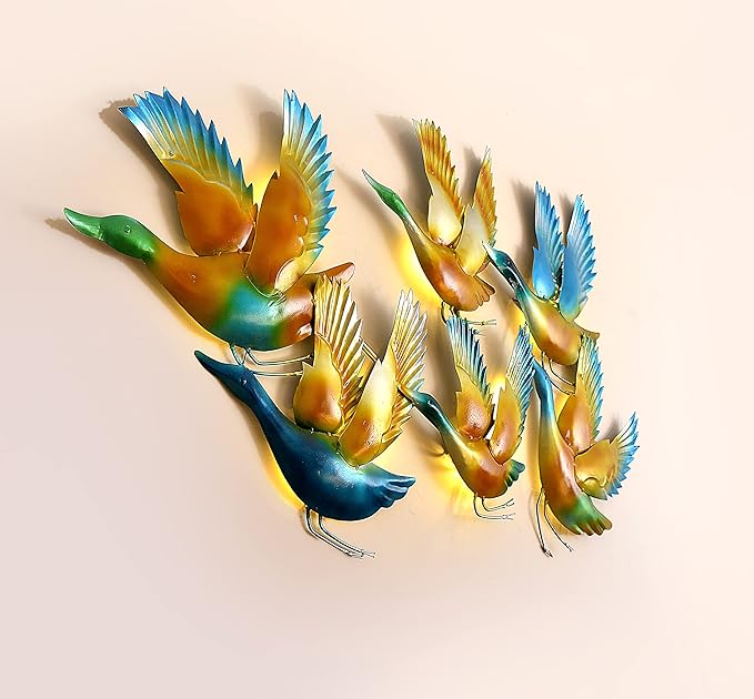 Iron Six Flying Birds Wall Decor With LED lights (Height: 28 Inches)