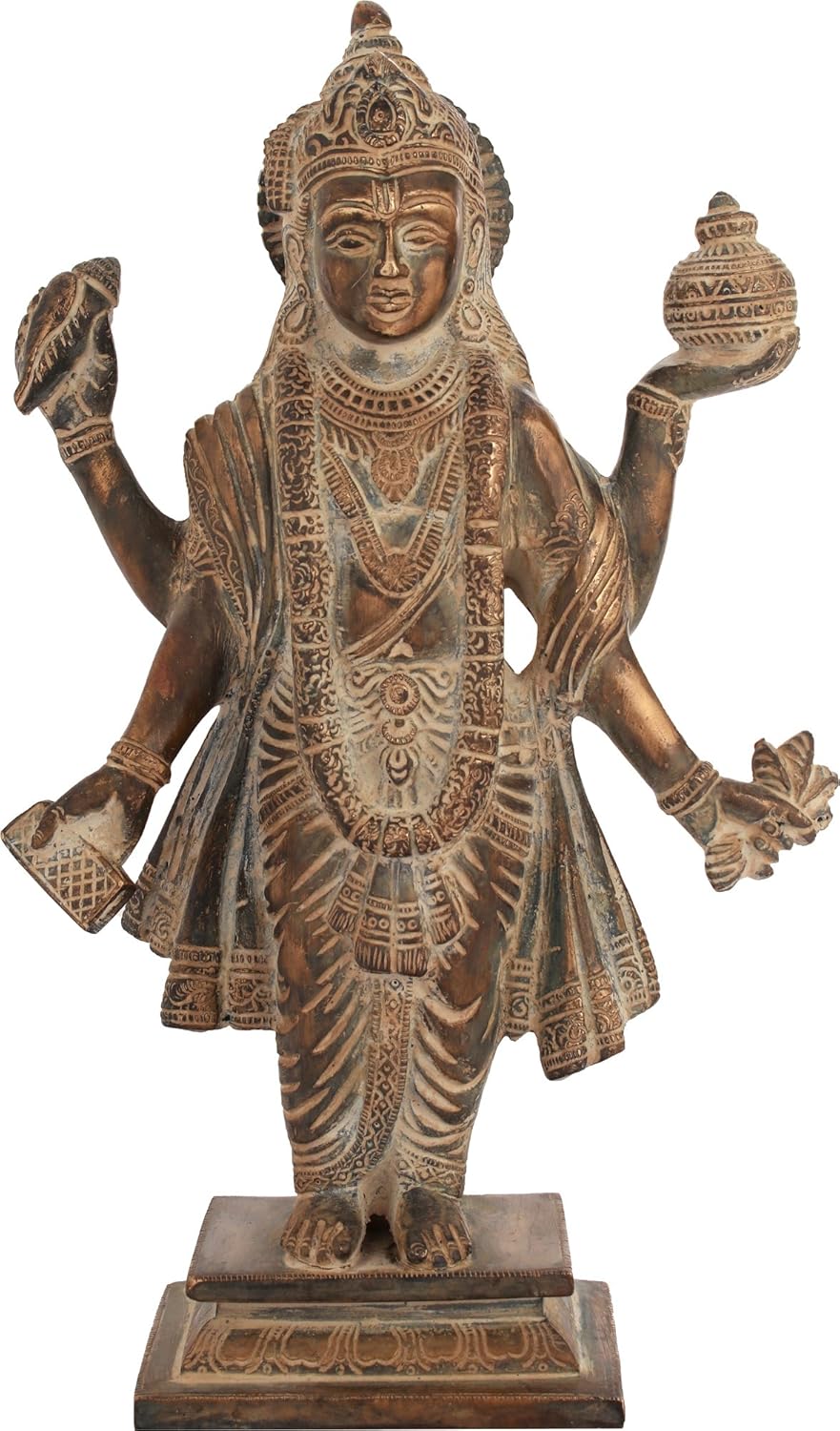 Dhanvantari - The Physician of The Gods (Holding The Vase of Immortality and Herbs) - Brass Statue, Height 10" I Home Decor