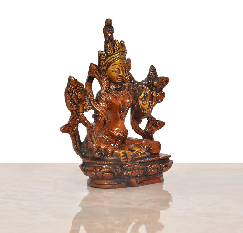 Brass Tara Devi Statue - for Worship, Meditation Spaces, Home Decor Office, or as a Thoughtful Spiritual Gift. (Height 4 Inch)