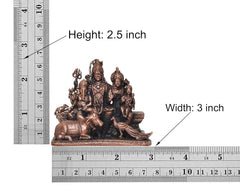 Copper Shiv Parivar murti for mandir, size shown: 2.5 in height, 3 in width