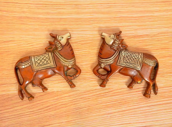 Brass Kamdhenu Cow Pair Wall Hanging (Height 4 Inch) Study Setting