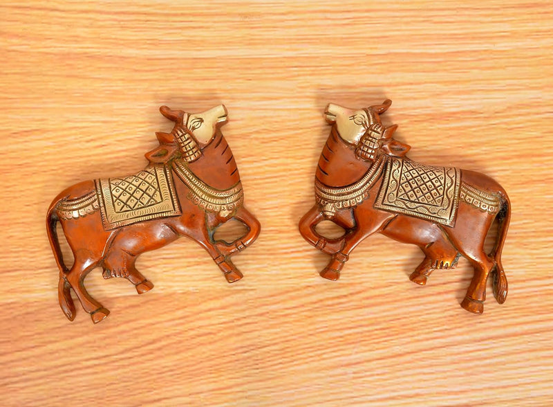 Brass Kamdhenu Cow Pair Wall Hanging (Height 4 Inch)