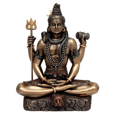 Lord Shiva bronze statue in dhyana mudra, large, with trident and bead necklaces