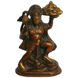 Brass Hanuman idol statue, 6.2 in, seated with mace and raised tail, detailed face
