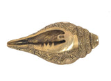 Brass shankh wall hanging, smooth back with carved border and handle detail