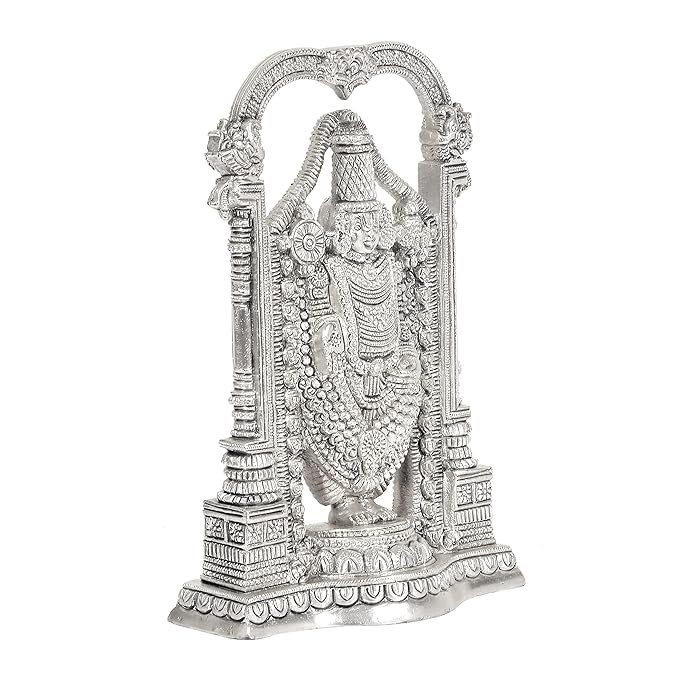 Brass Tirupati Balaji Idol for Pooja Room in Silver Colour (Height: 8 inches