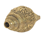 Brass shankh wall hanging, end with circular opening and detailed relief carvings