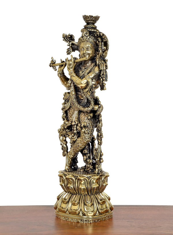 Superfine Brass  Lord Krishna Sculpture (Height 12 Inch) Study Setting