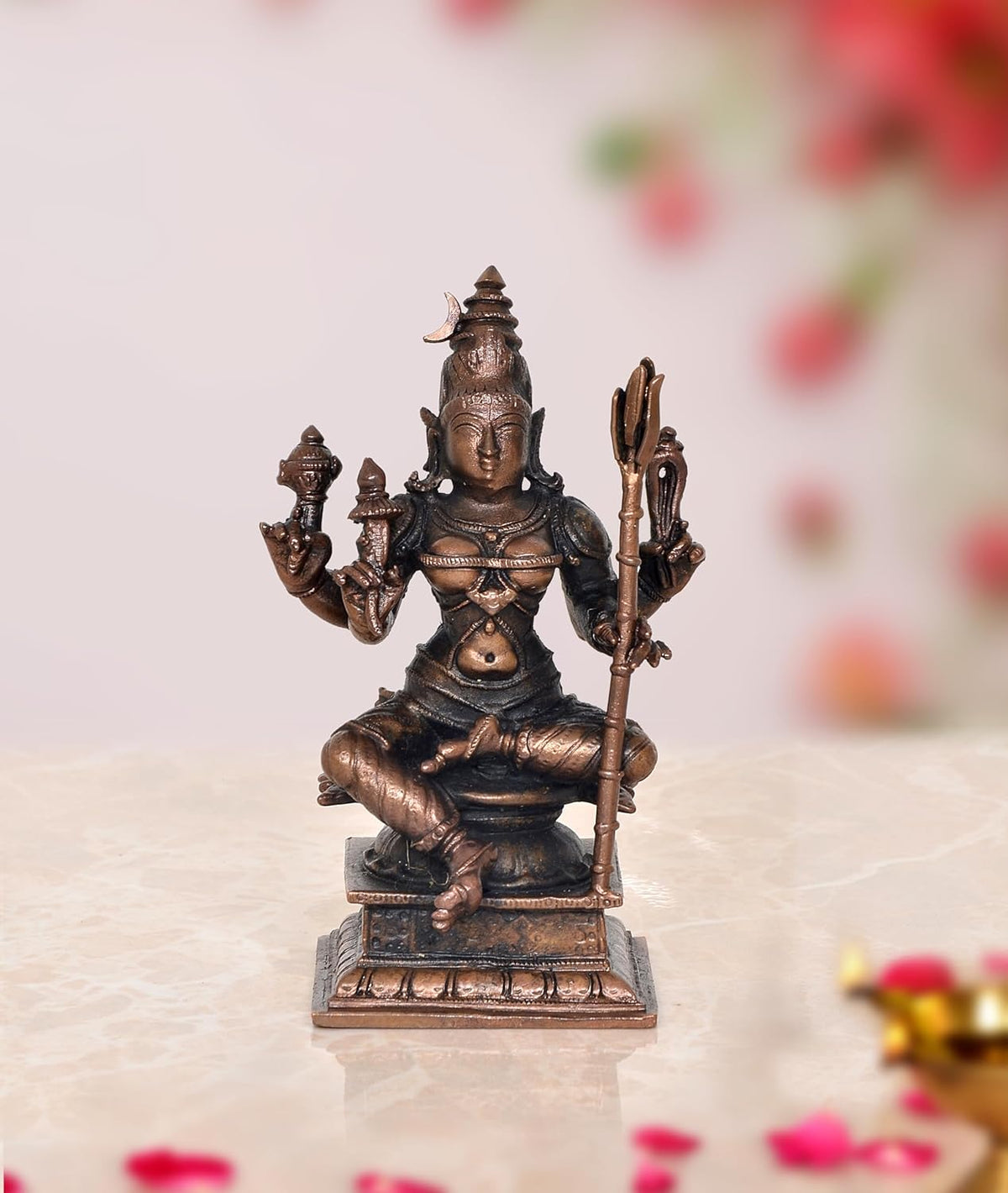 Copper Goddess Rajarajeshvari , Tripura Sundari, Lalita Devi Statue(Height : 4.5 inch)