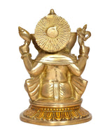 Rear view Ganesha idol statue, large back disc ornament on seated form