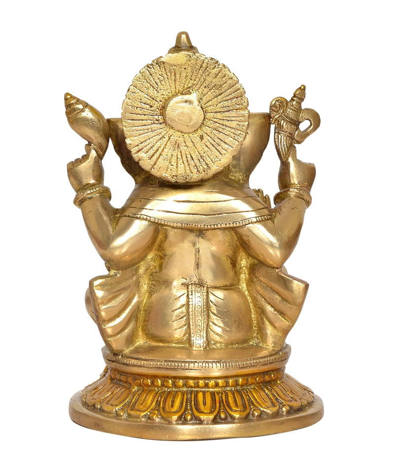 Brass Lord Ganesha Idol Ganesh Statue Decorative Sculpture for Home Decor Office Mandir Pooja Temple Showpiece (Height 8 Inch)