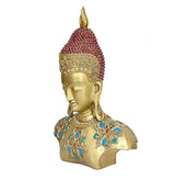 Resin Buddha bust, side profile with red beaded crown and multicolor jewel inlays