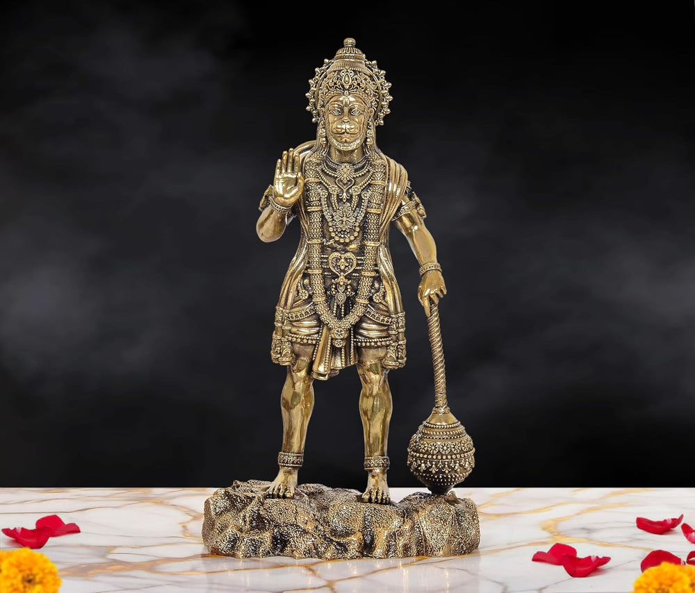Superfine Brass Hanuman Ji Standing Sculpture (Height: 12 Inches)
