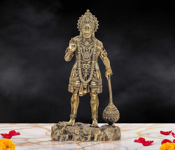 Superfine Brass Hanuman Ji Standing Sculpture (Height: 12 Inches)