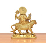 Brass Durga Maa with lion tail, golden back view, ornate details